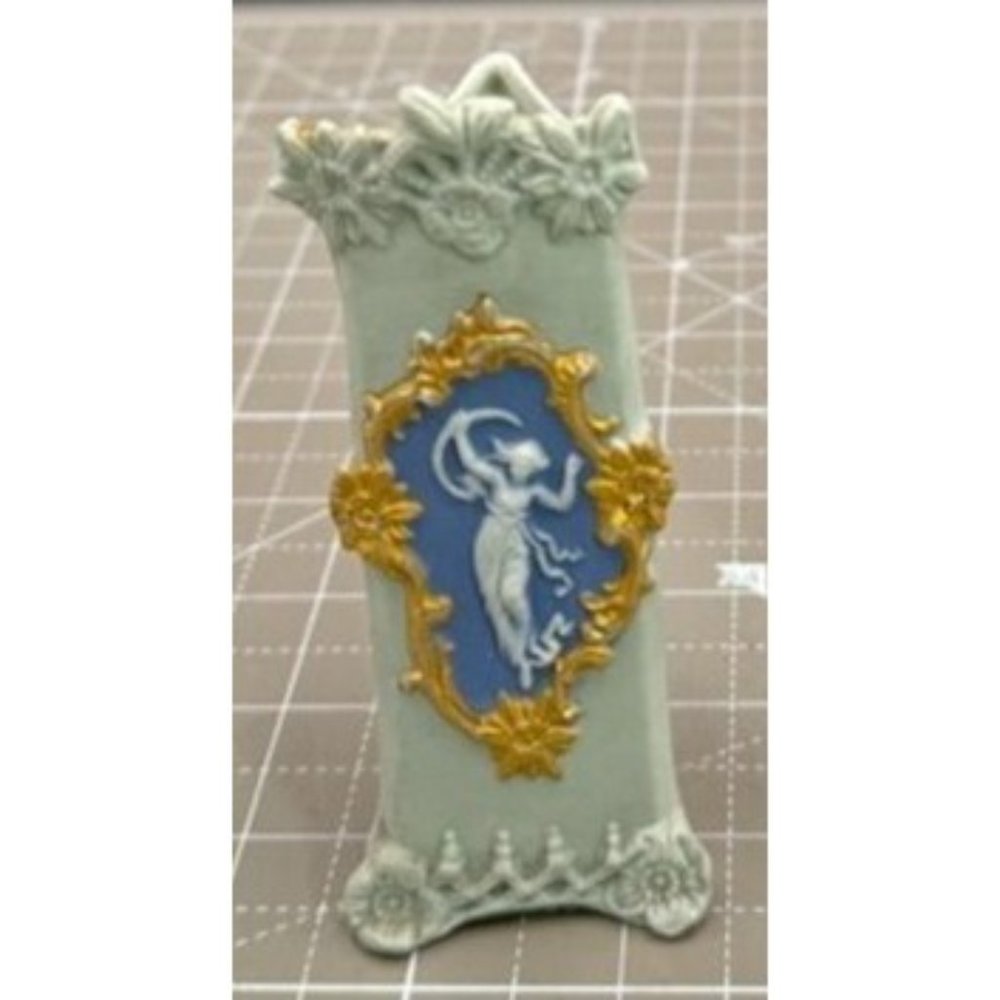 Jasperware Miniature Triangular Vase Slate Light Green Blue Front